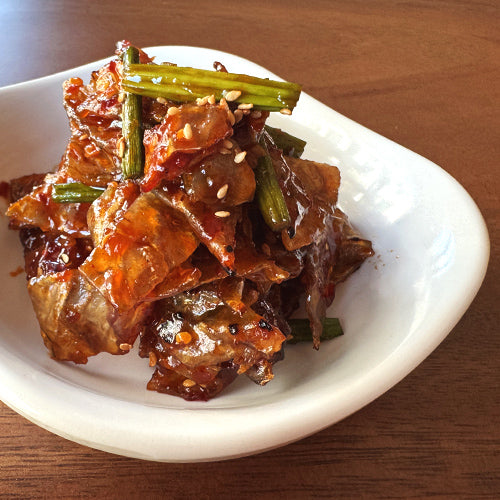 쥐포볶음 (Stir-Fried Dried Filefish Fillet With Chili Paste or Soy Sauce)