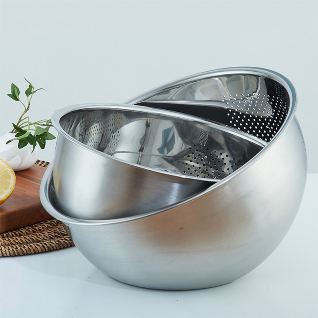 [코멧홈] 물빠지는 구멍이 있는 스테인리스 304 다용도 세척볼 (Multi-Purpose Washing Bowl)