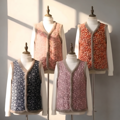 <할매조끼 입고!!>간절기 패딩 조끼 꽃무늬 시골 할매조끼 김장조끼 (Lightweight quilted vest for spring/autumn)