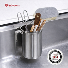 [인블룸]스테인리스 싱크대 거치대 + 수저 불림통 세트 (Stainless Steel Sink Caddy + Utensil Soaking Container Set)