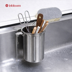 [인블룸]스테인리스 싱크대 거치대 + 수저 불림통 세트 (Stainless Steel Sink Caddy + Utensil Soaking Container Set)